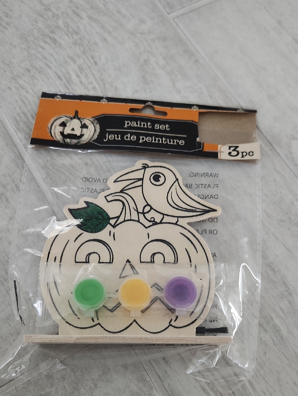 🐻 Wooden Pumpkin Paint Set with Bird - Green/Yellow/Purple